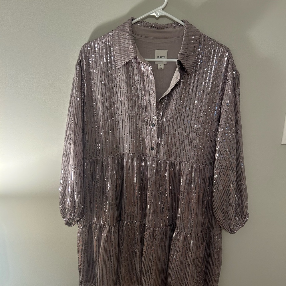 Maeve Metallic Sequin Shirt Dress